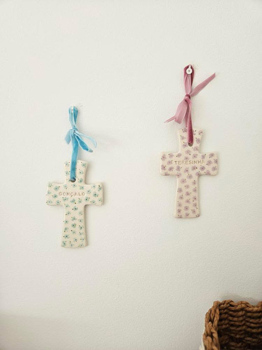 customised & hand painted crosses | with a chiffon ribbon + message card