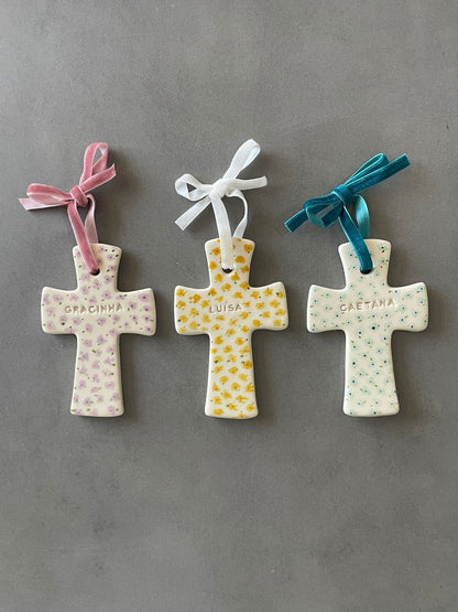 customised & hand painted crosses | with a chiffon ribbon + message card