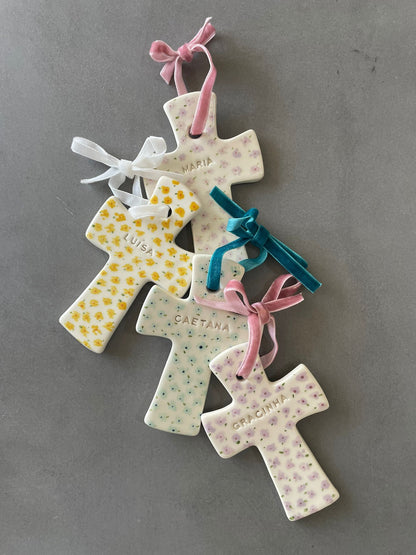 customised & hand painted crosses | with a chiffon ribbon + message card