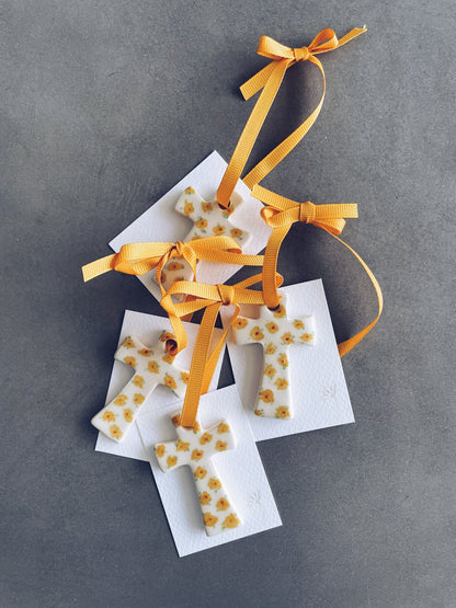 customised & hand painted crosses | with a chiffon ribbon + message card