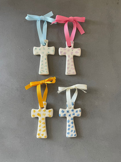 customised & hand painted crosses | with a chiffon ribbon + message card