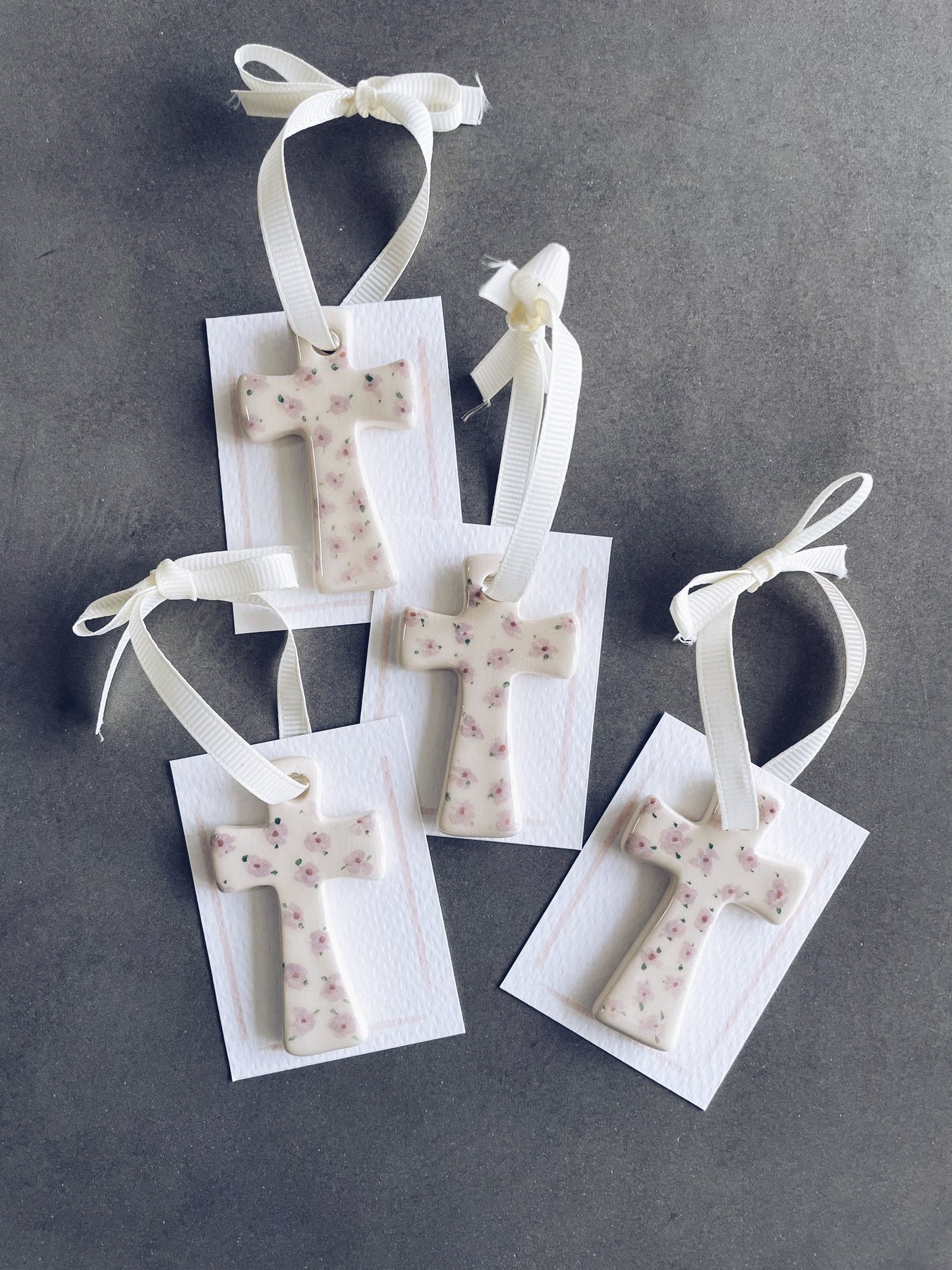 customised & hand painted crosses | with a chiffon ribbon + message card