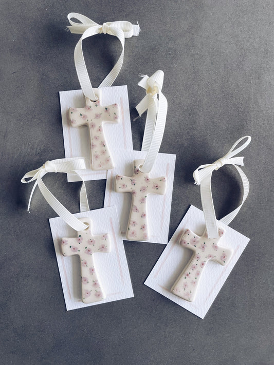 customised & hand painted crosses | with a chiffon ribbon + message card